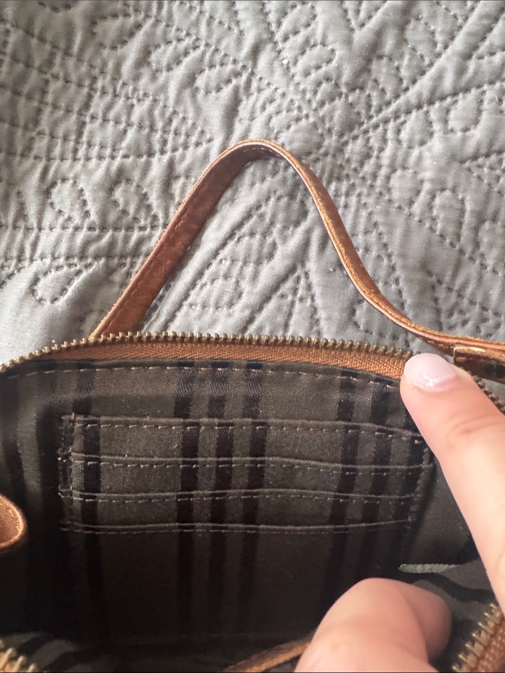Frye cognac leather wristlet clutch with strap - Picture 4 of 6